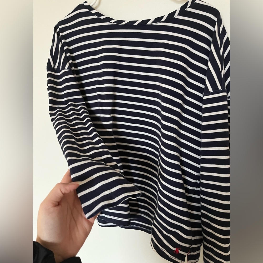 Joules Navy Cream Stripe Marina Dropped Shoulder Jersey Top - Picture 6 of 13